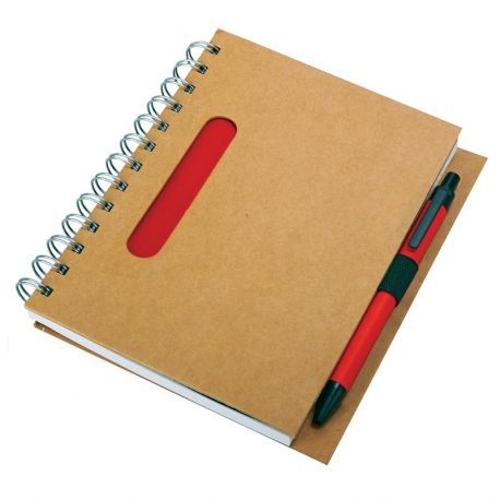 Notes eco 130x175/70k linia z długopisem, czerwony/beżowy