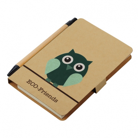 Notes 80x140/50k gładki Owl z długopisem, brązowy