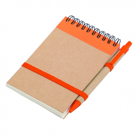 Notes eco 90x140/70k gładki z długopisem, pomarańczowy/beżowy